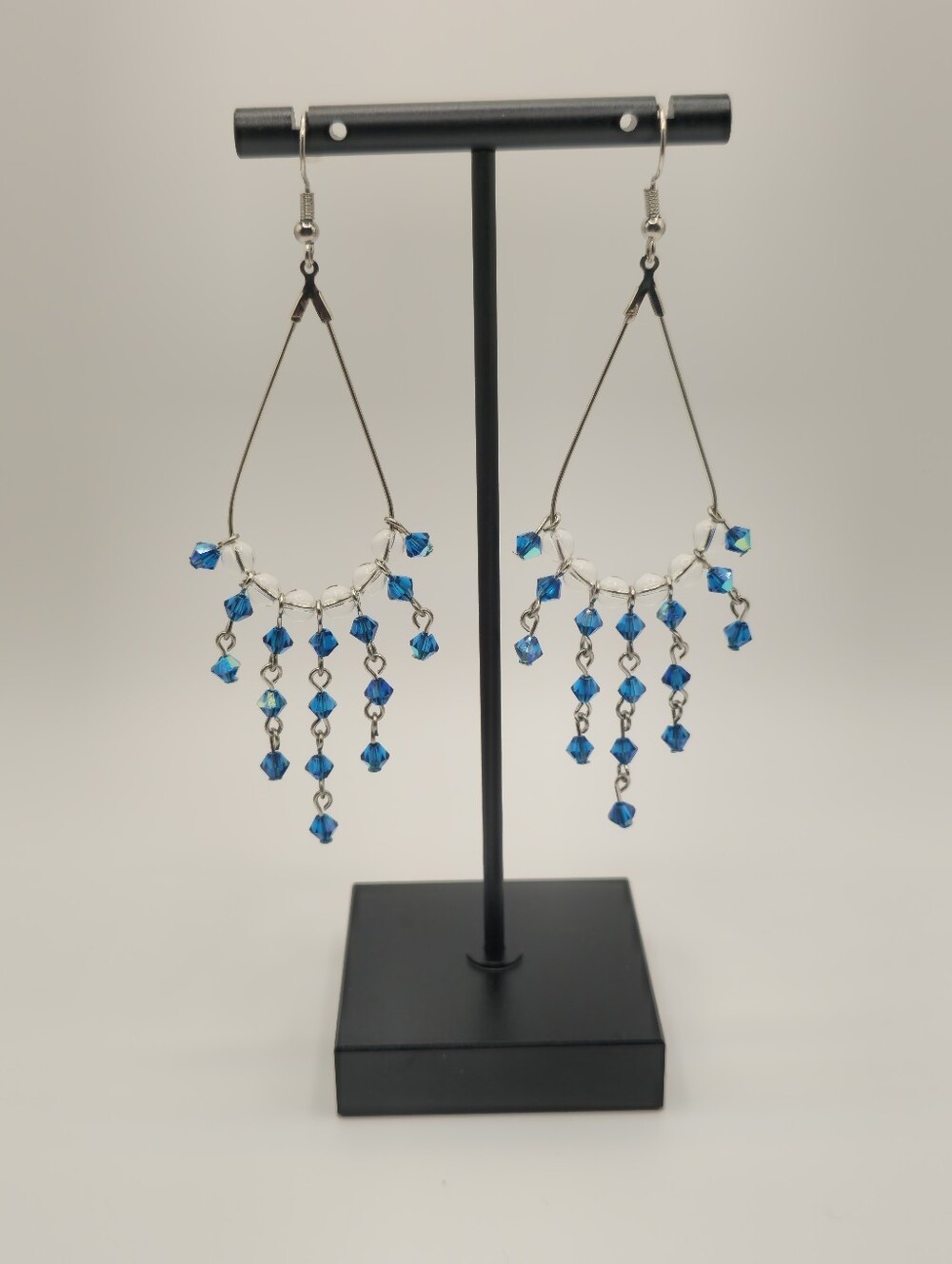 Hand Crafted Blue Crystal Chandelier Drop Earrings